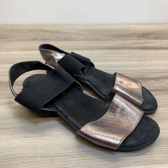 Shoes - Bernie Mev Payton Sling Metallic Leather Sandals Size 39 US 8 Lowe Wedge